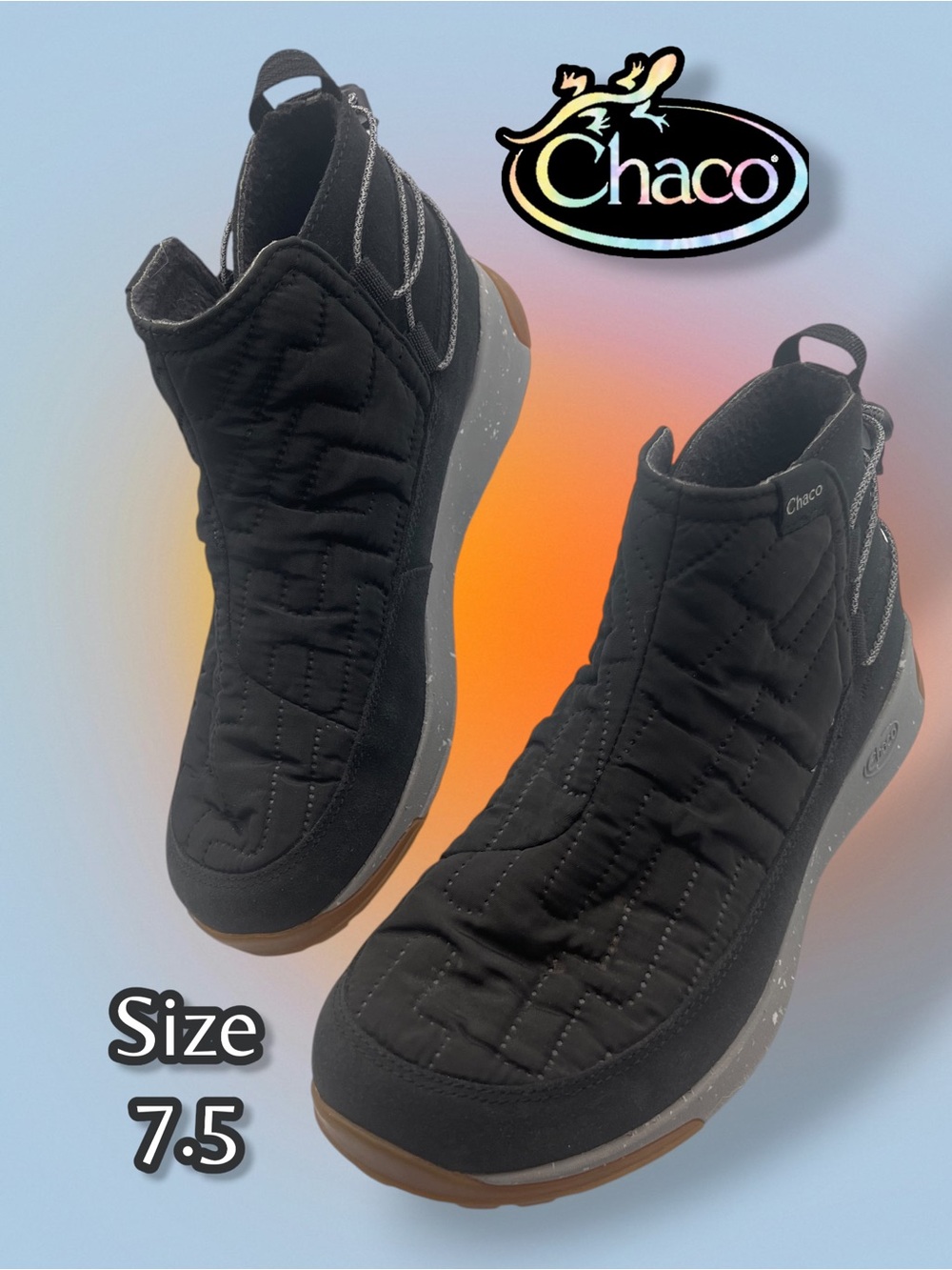 Chaco Borealis Ridge Waterproof Quilted Winter Boots Black Women's Size 7.5
